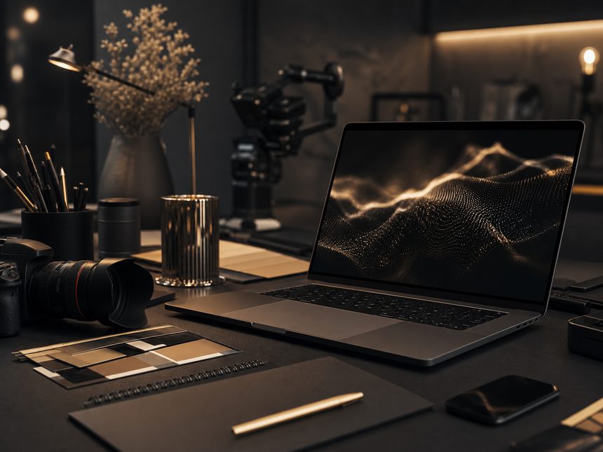 Moderner Content- und Webdesign-Arbeitsplatz als Symbol für MIMAST Media, KI-Marketing und Webseiten